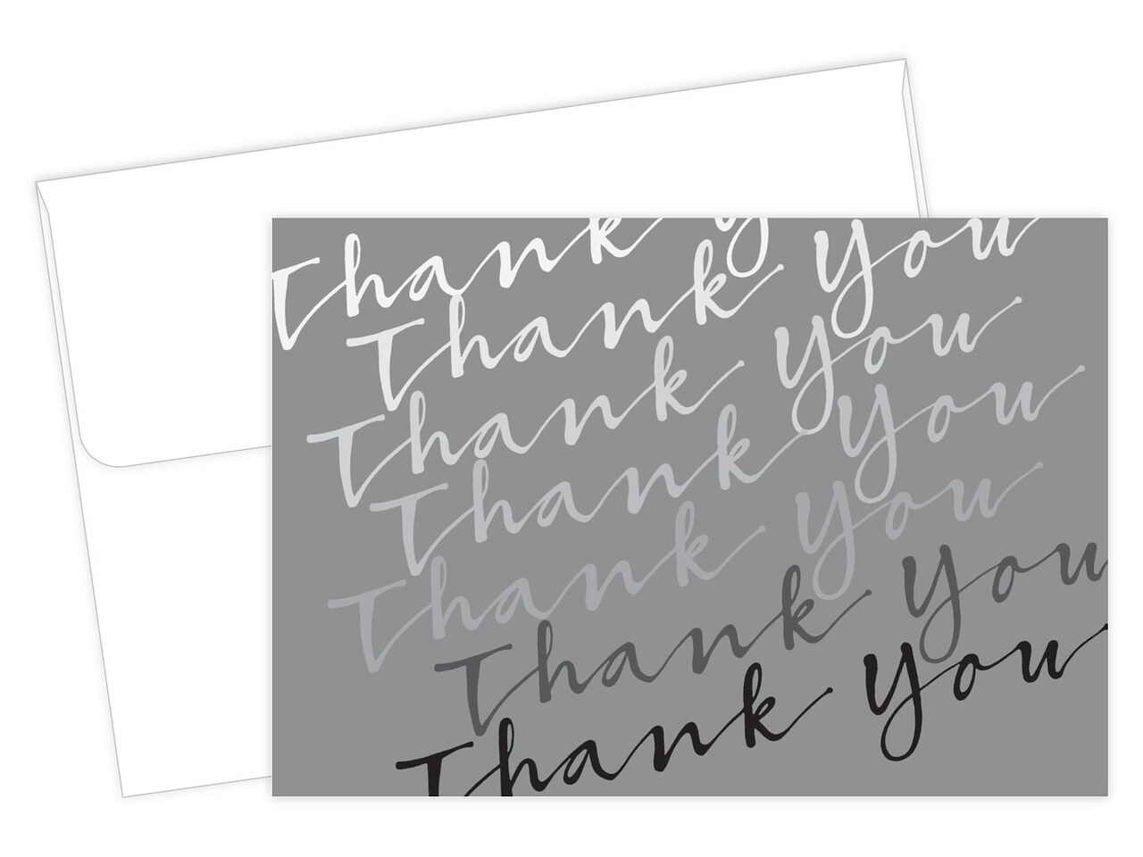 Great Papers! Thank You Note Card and White Envelope, Silver Foil Cursive, 4.75" x 3.375"(folded), 50 count